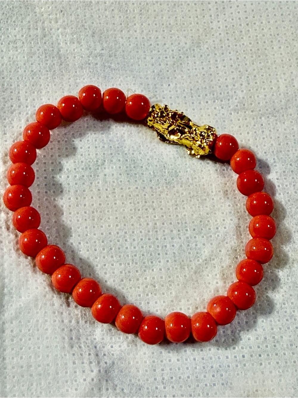 Gold Accent Orange Beaded Stretch Bracelet